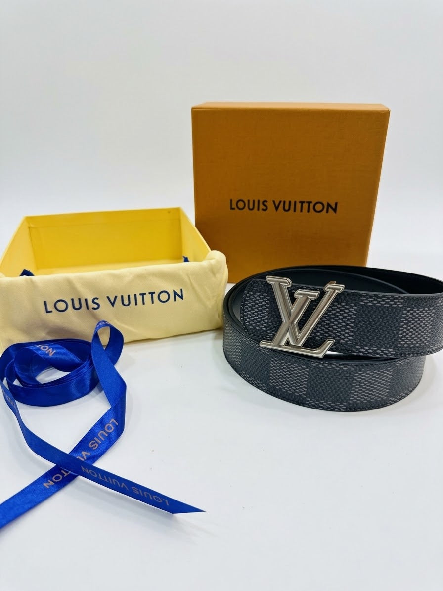 Louis Vuitton 1:1 Grade Damier Graphite Reversible Belt with Silver LV Buckle