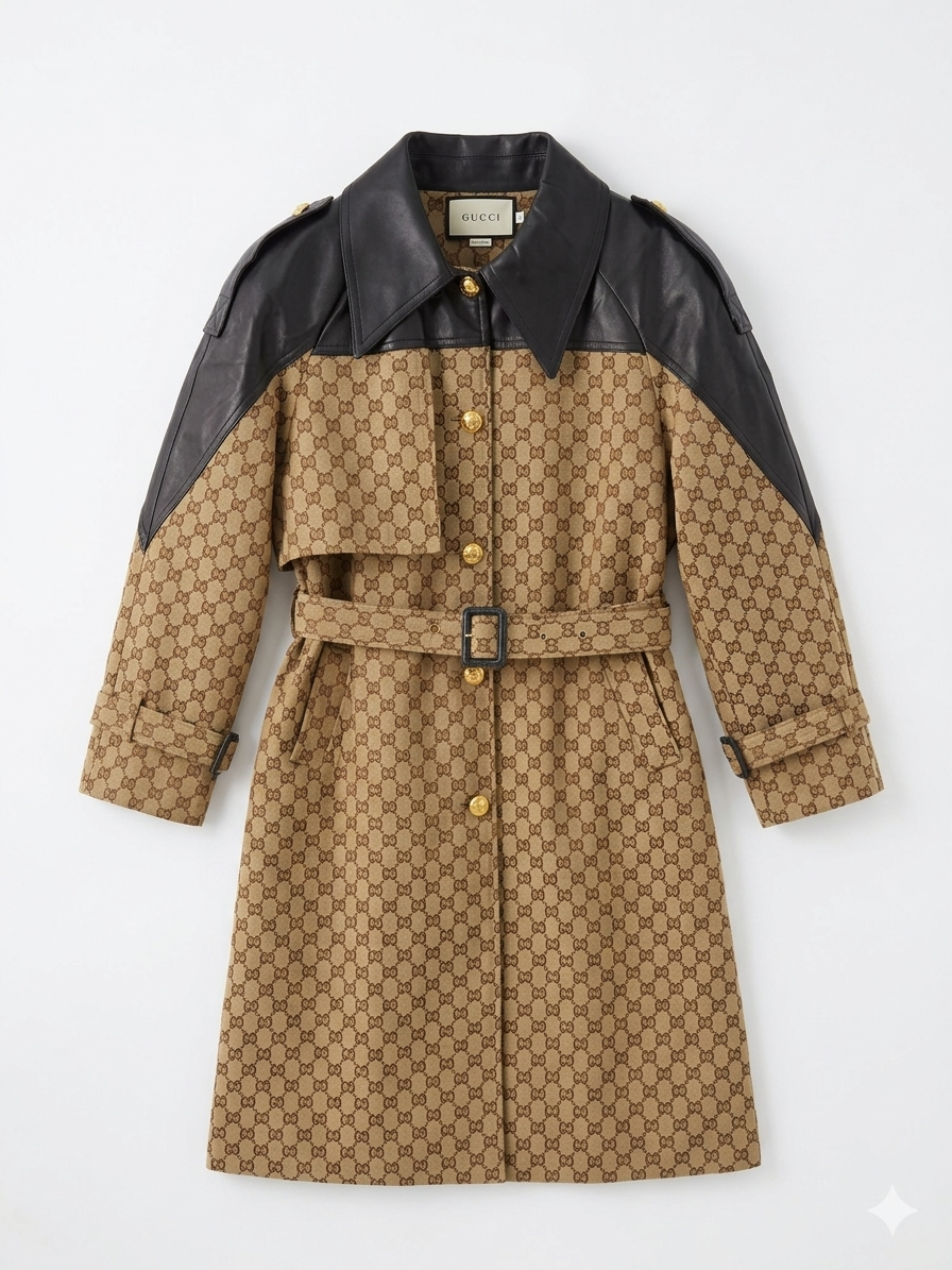 Gucci GG Canvas & Leather Hybrid Trench Coat