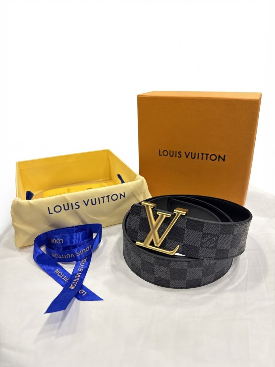 Louis Vuitton 1:1 Grade Damier Graphite Reversible Belt (Gold Hardware)