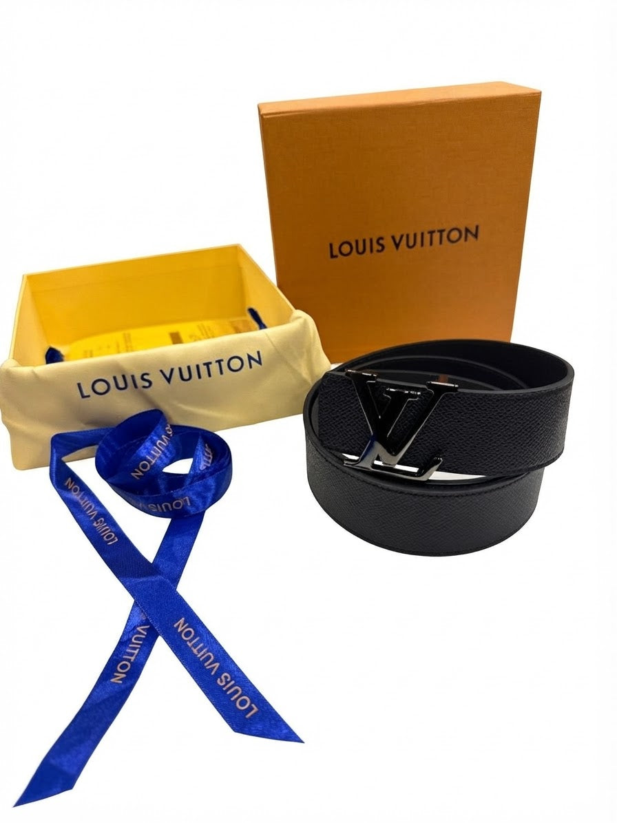 Louis Vuitton 1:1 Grade Textured Leather Belt (Dark Metal Hardware)