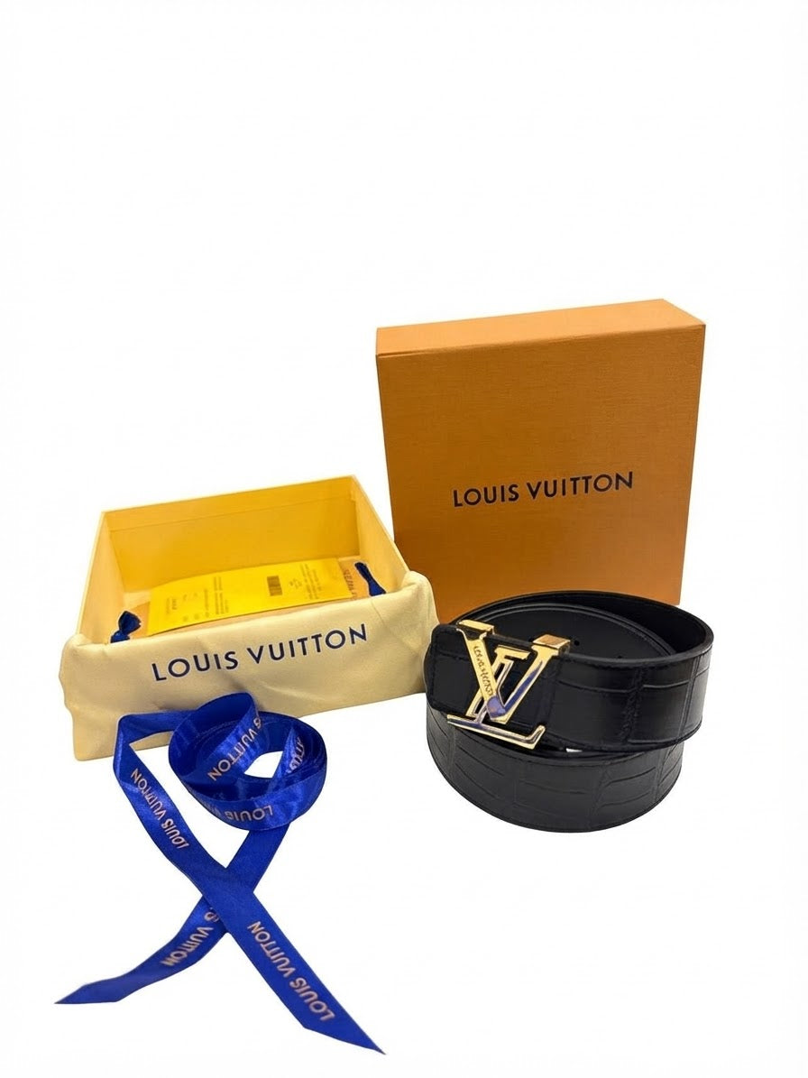 Louis Vuitton 1:1 Grade Crocodile-Embossed Leather Belt (Gold Hardware)