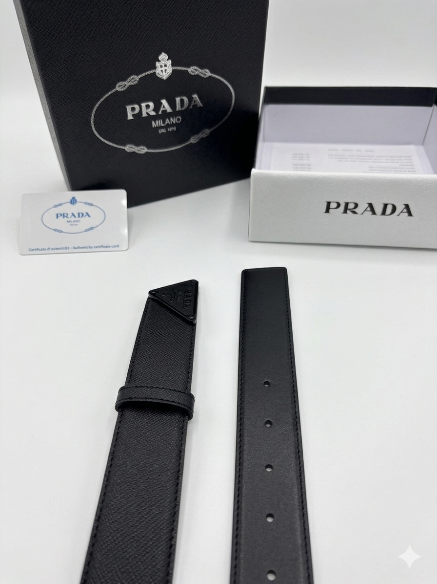 Prada Matte Black Saffiano Triangle Belt