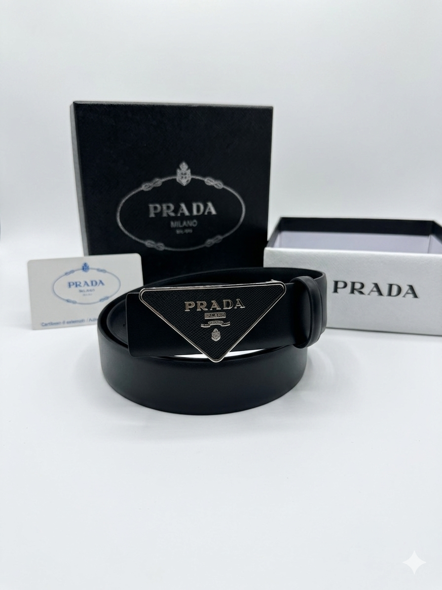 Prada Enamel Triangle Logo Saffiano Belt