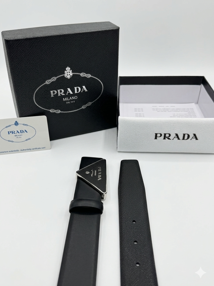 Prada Enamel Triangle Logo Saffiano Belt