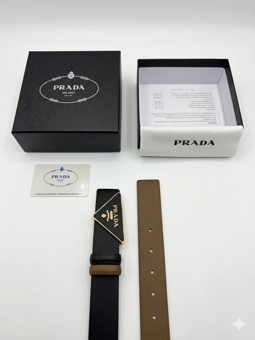 Prada Reversible Saffiano Triangle Buckle Belt