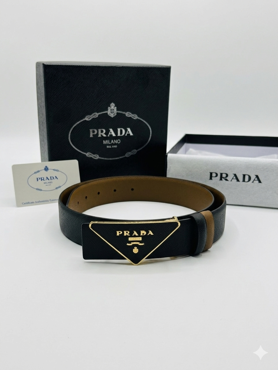 Prada Reversible Saffiano Triangle Buckle Belt