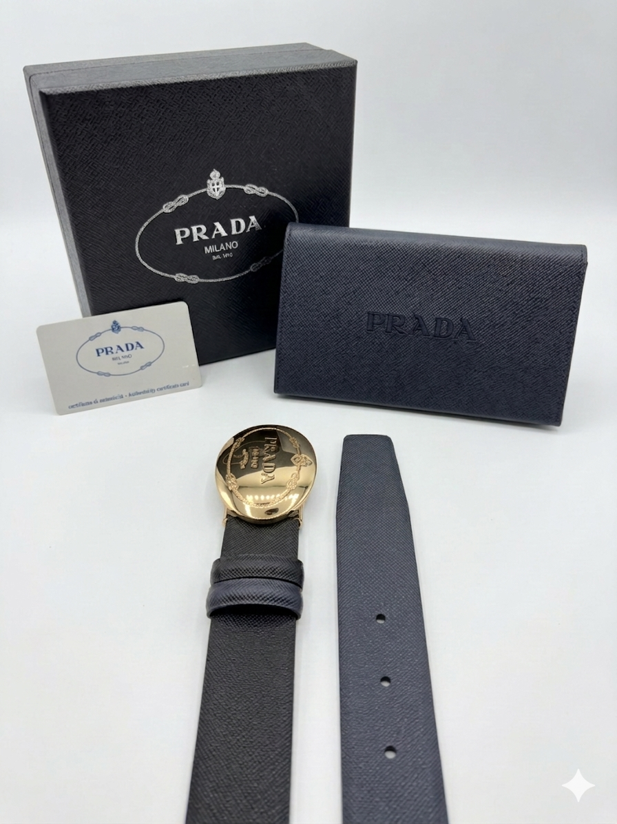 Prada Saffiano Oval Heritage Buckle Belt