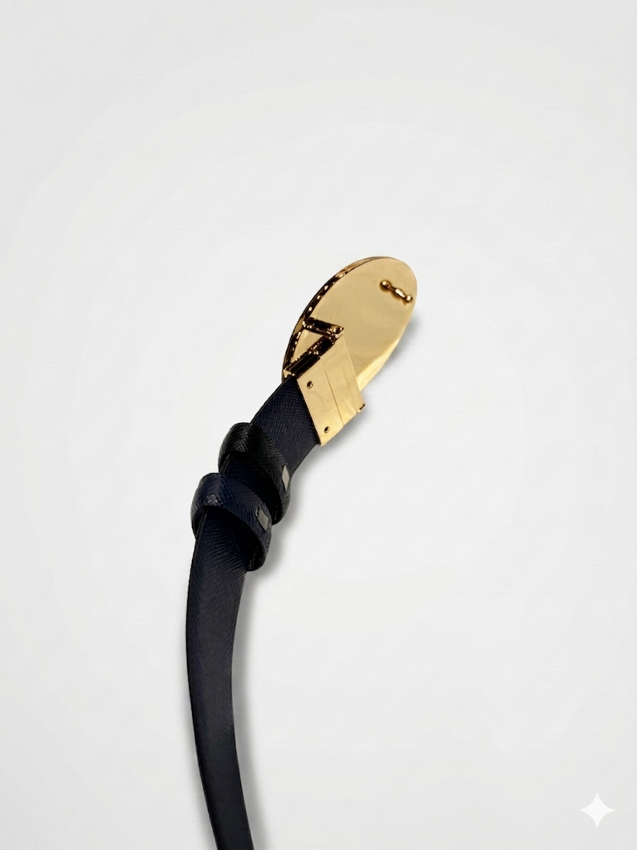 Prada Saffiano Oval Heritage Buckle Belt
