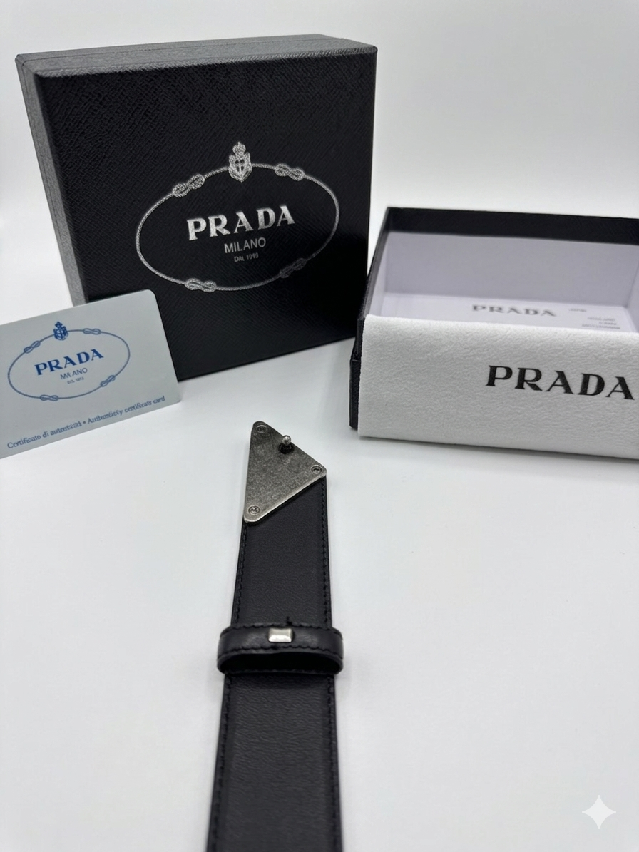 Prada Saffiano Triangle Buckle Belt