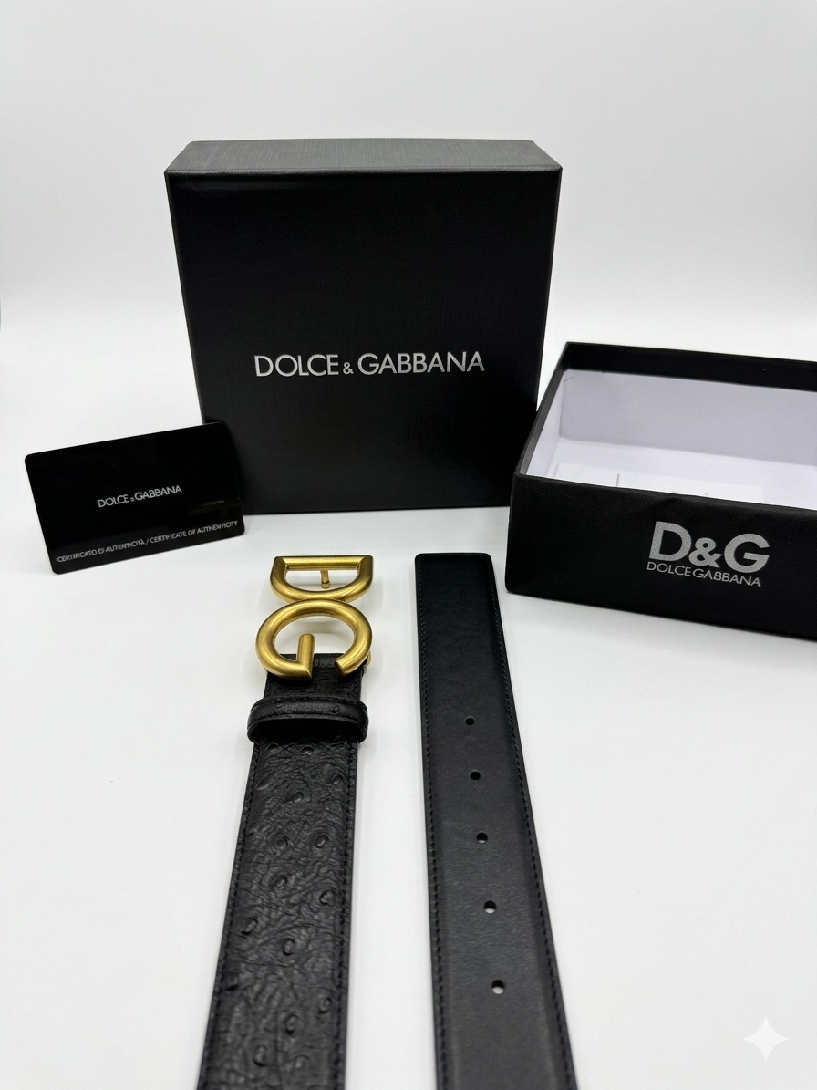 Dolce & Gabbana Ostrich-Effect DG Logo Belt