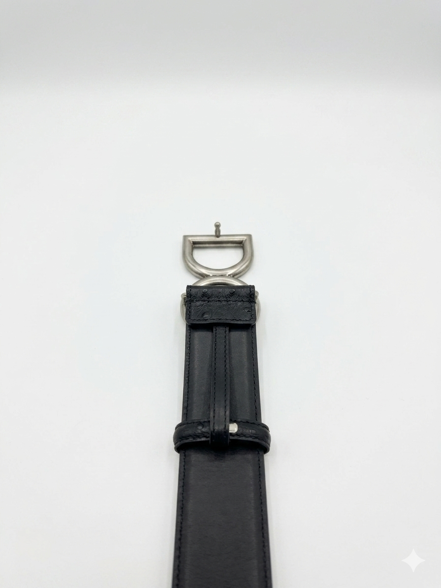 Dolce & Gabbana DG Logo Ostrich-Effect Leather Belt