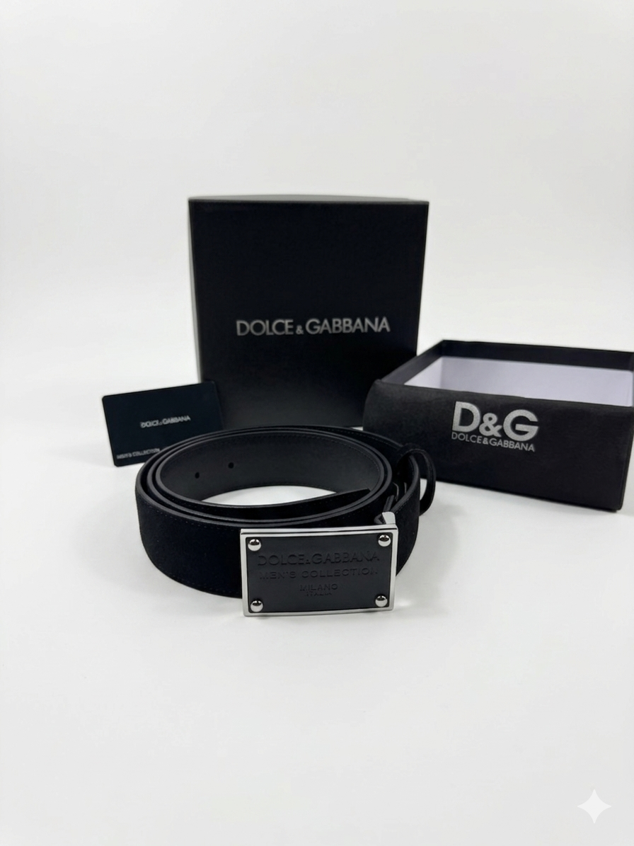 Dolce & Gabbana Suede Plaque Buckle Belt