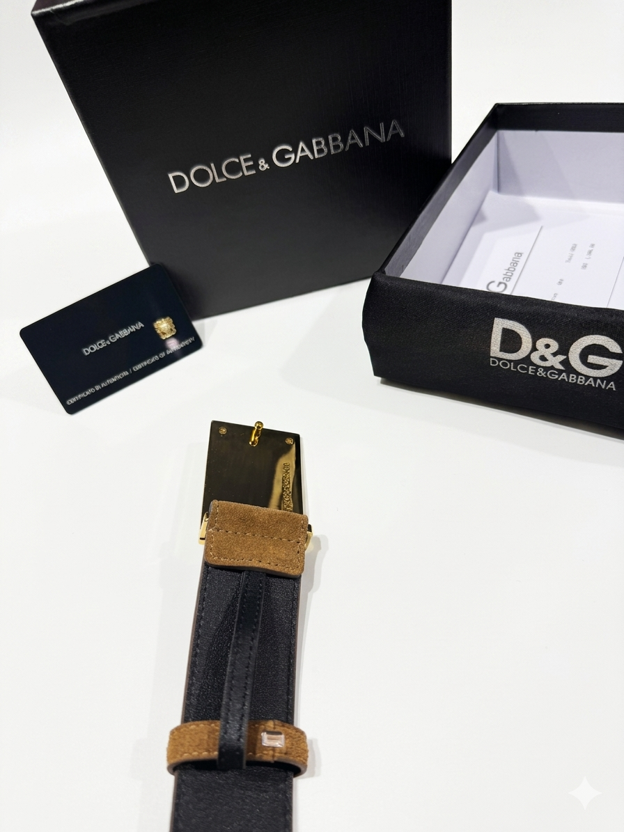 Dolce & Gabbana Suede Plaque Buckle Belt