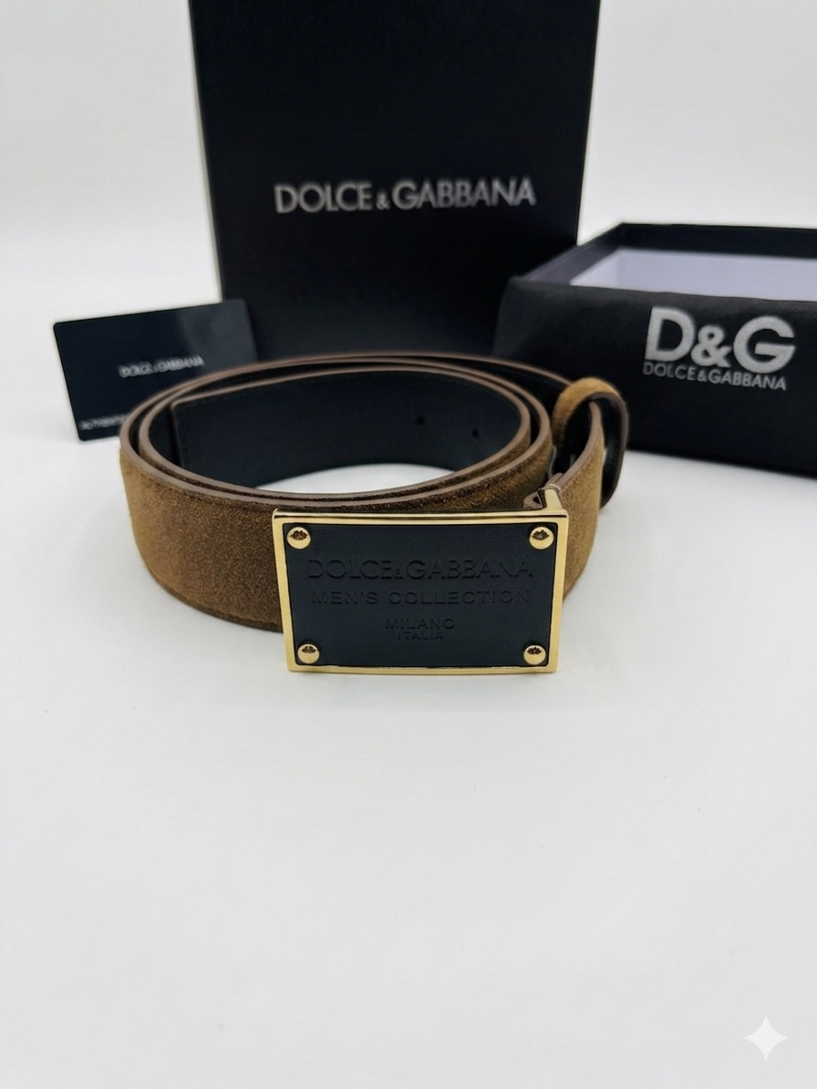 Dolce & Gabbana Suede Plaque Buckle Belt
