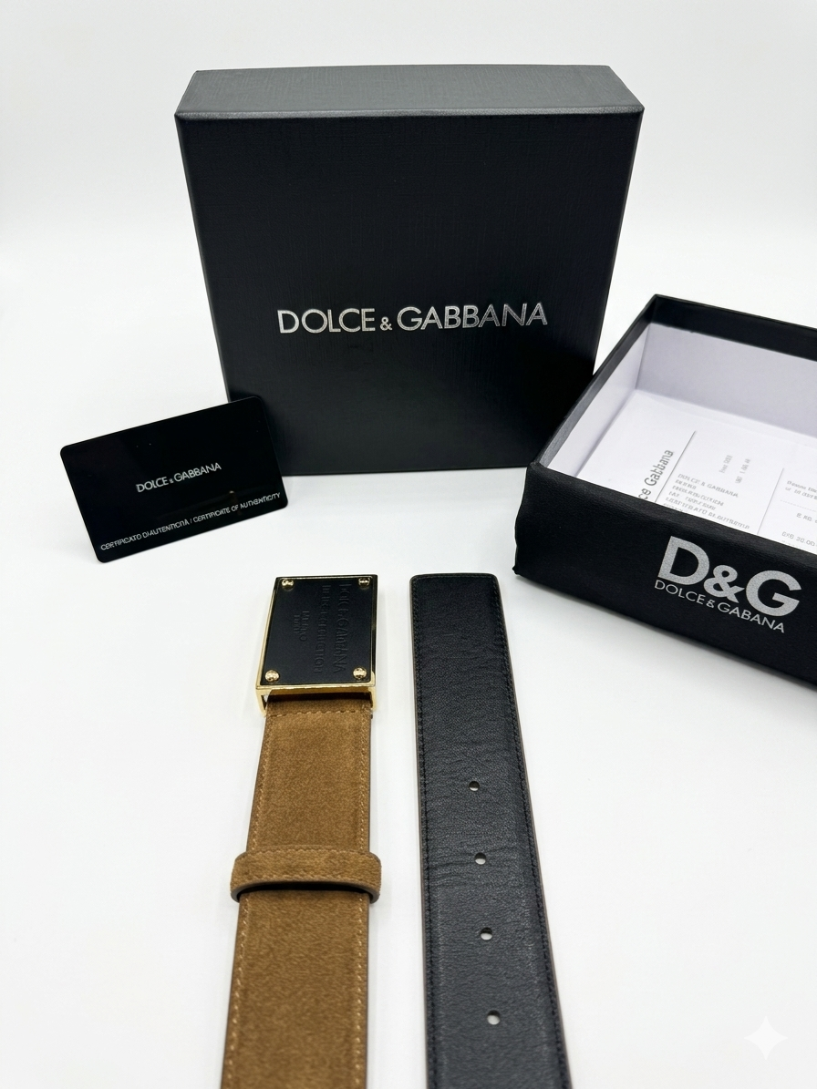 Dolce & Gabbana Suede Plaque Buckle Belt