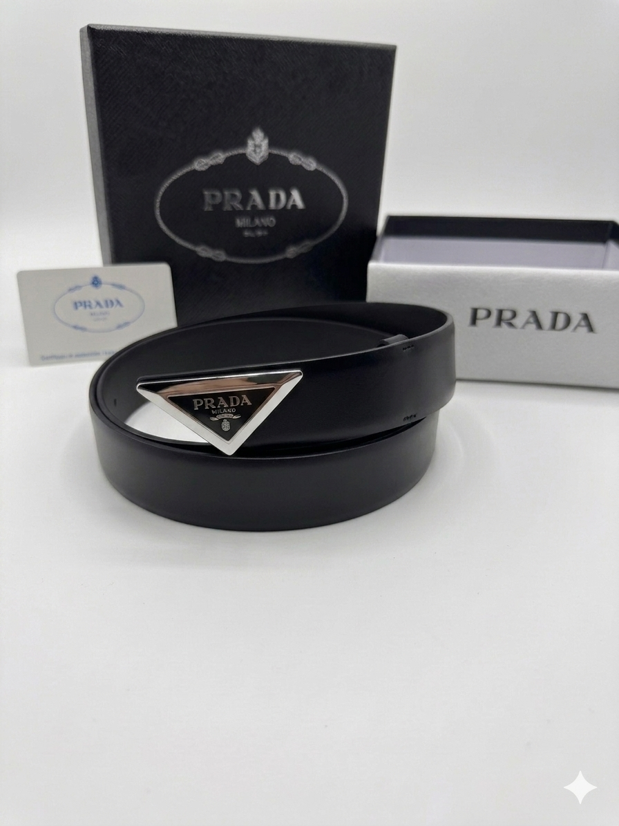 Prada Saffiano Triangle Logo Belt