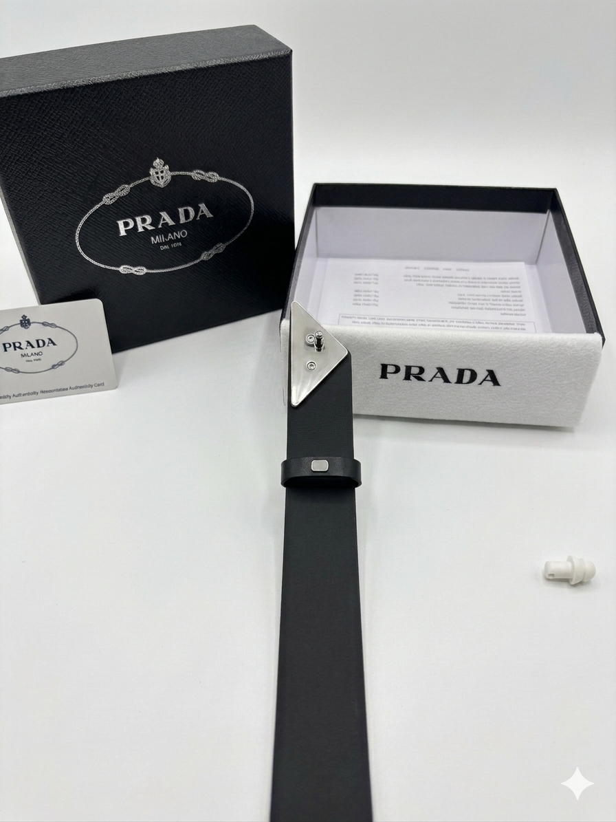 Prada Saffiano Triangle Logo Belt