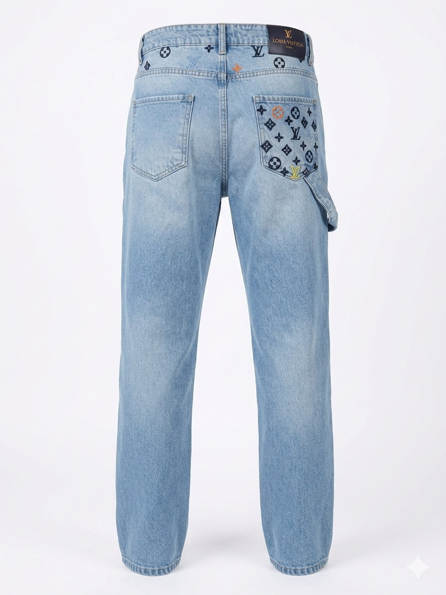 Louis Vuitton Monogram Patched Distressed Denim Jeans