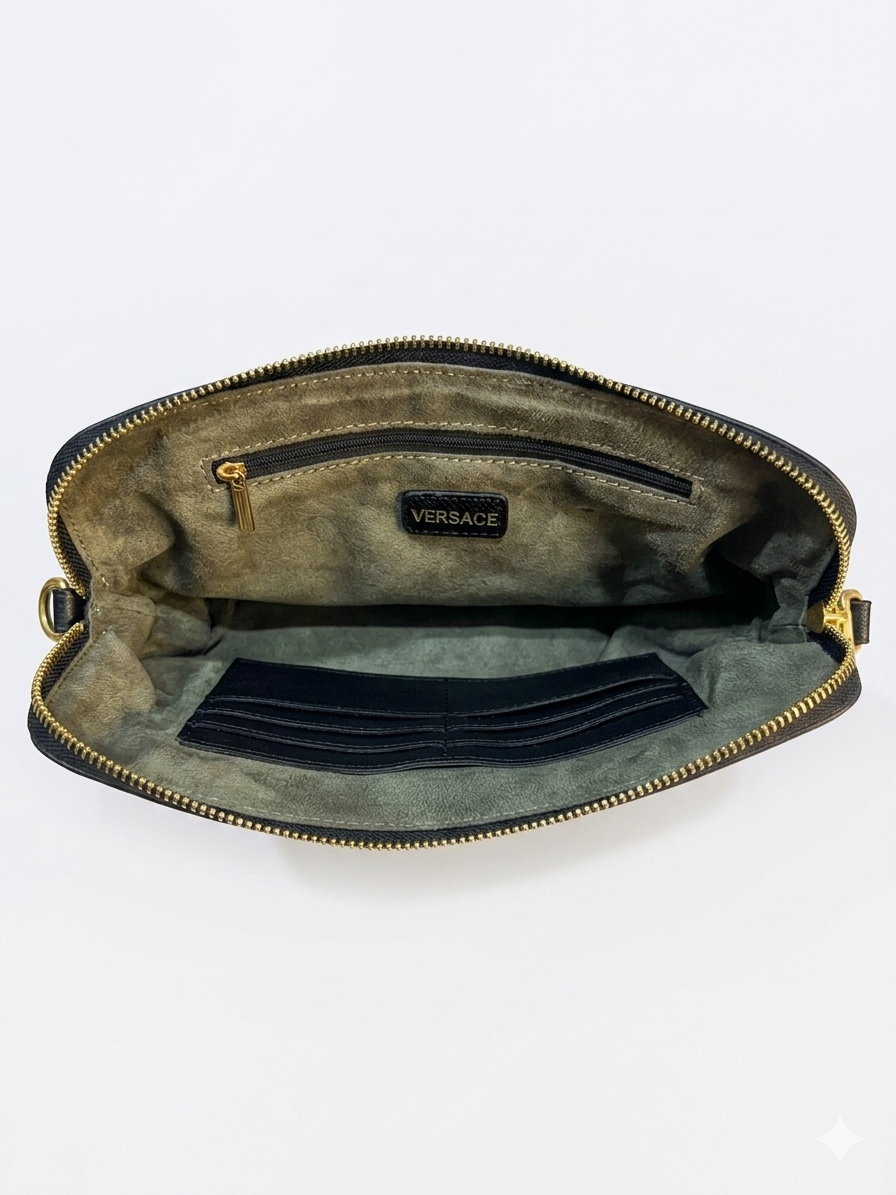 Versace Medusa Head Pebbled Clutch & Wristlet