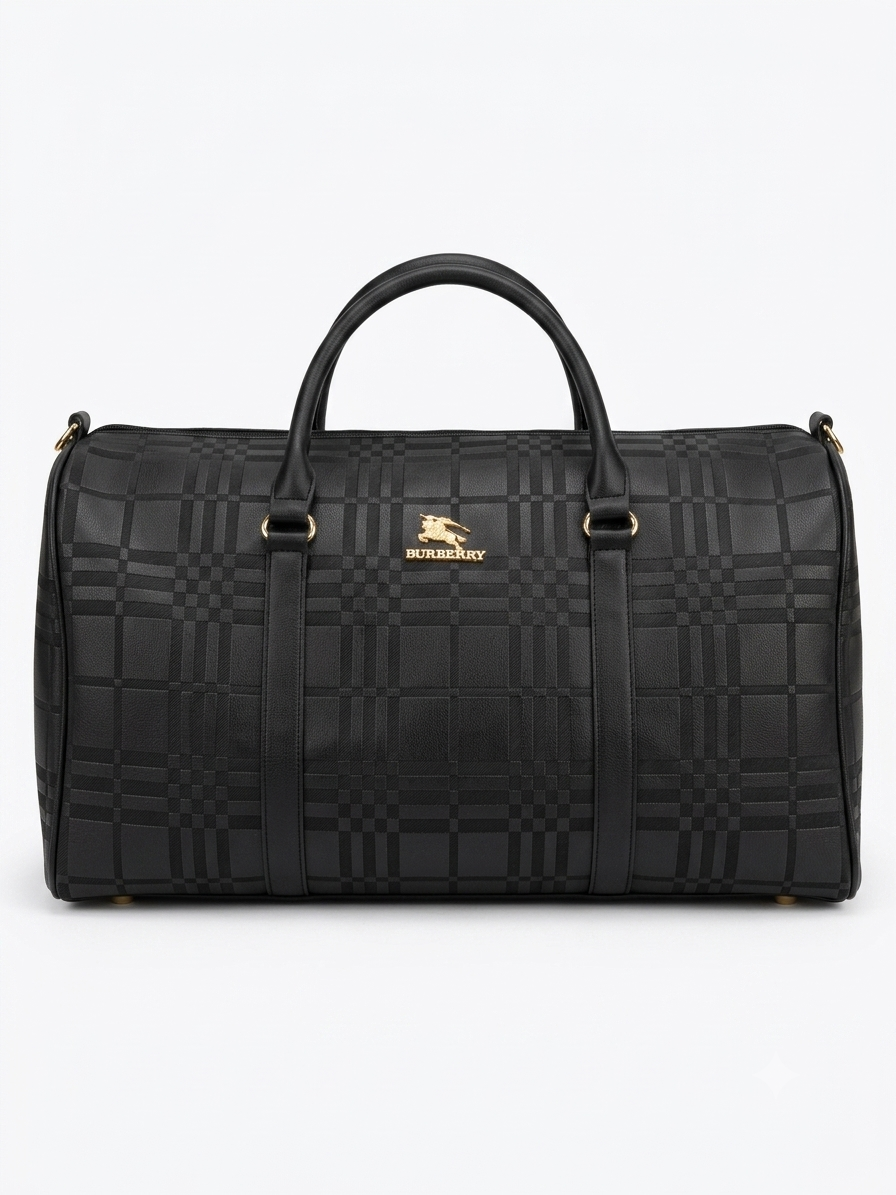 Burberry Check Embossed Leather Duffel Bag