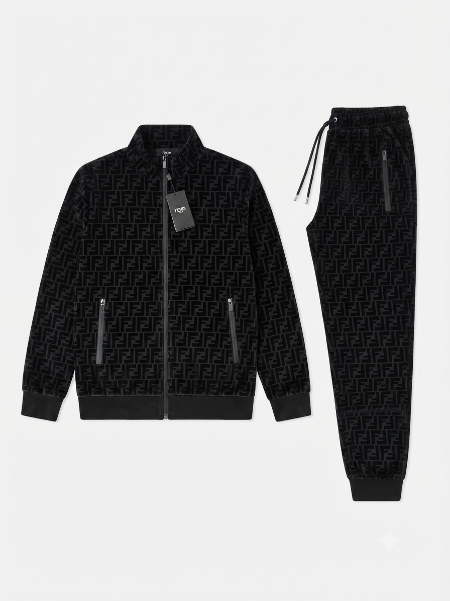 Fendi FF Monogram Velour Two-Piece Tracksuit Set  1:1 Grade