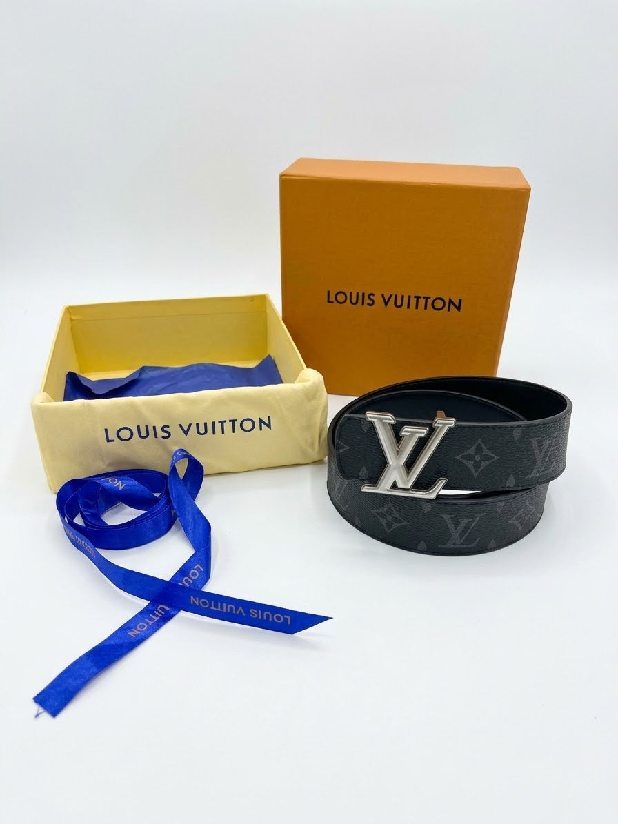 Louis Vuitton 1:1 Grade Monogram Eclipse Reversible Belt with Silver LV Buckle
