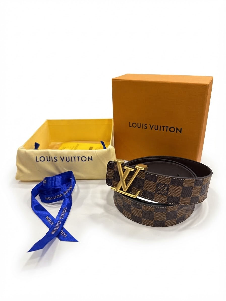 Louis Vuitton 1:1 Grade Damier Ebene Reversible Belt (Gold Hardware)