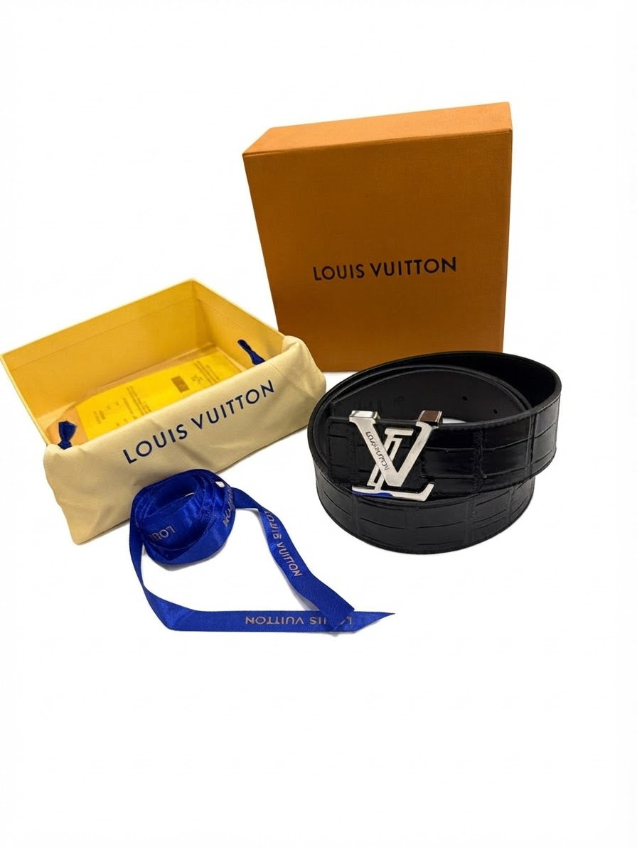 Louis Vuitton 1:1 Grade Crocodile-Embossed Leather Belt (Silver Hardware)