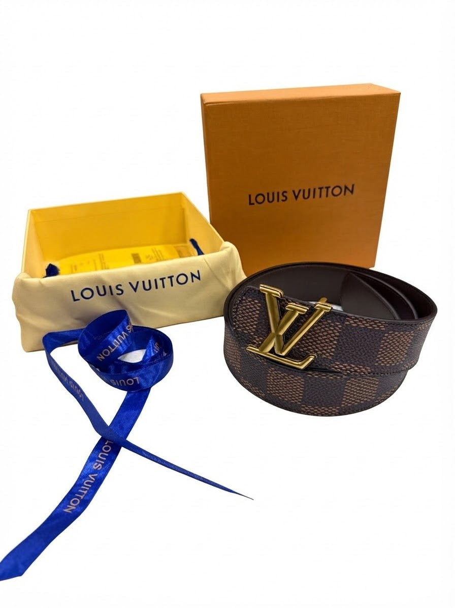 Louis Vuitton 1 : 1 Grade Damier Ebene Reversible Belt (Gold Hardware)
