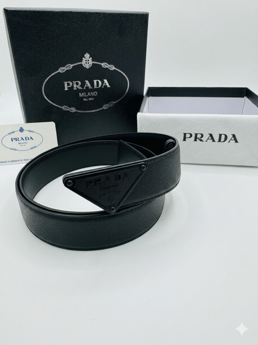 Prada Matte Black Saffiano Triangle Belt