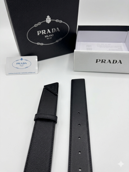 Prada Matte Black Saffiano Triangle Belt
