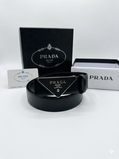 Prada Enamel Triangle Logo Saffiano Belt