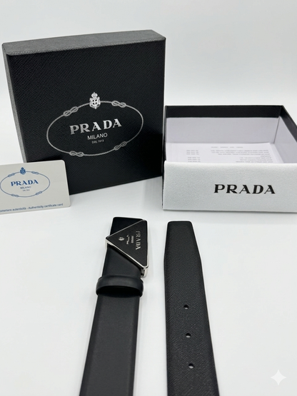 Prada Enamel Triangle Logo Saffiano Belt
