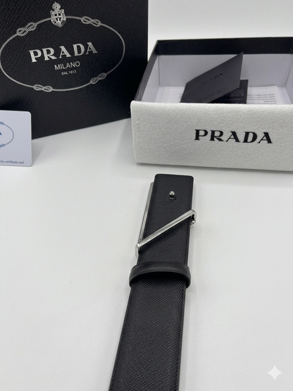Prada Enamel Triangle Logo Saffiano Belt