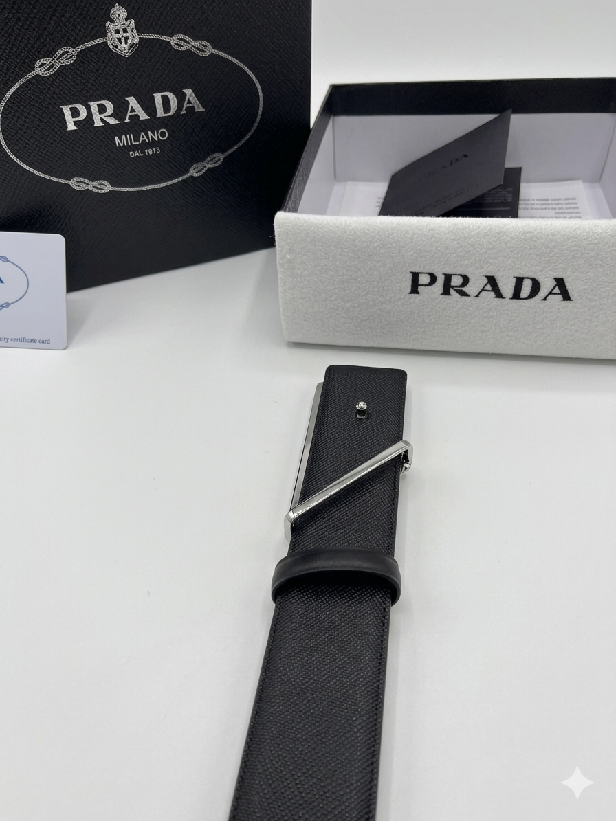 Prada Enamel Triangle Logo Saffiano Belt