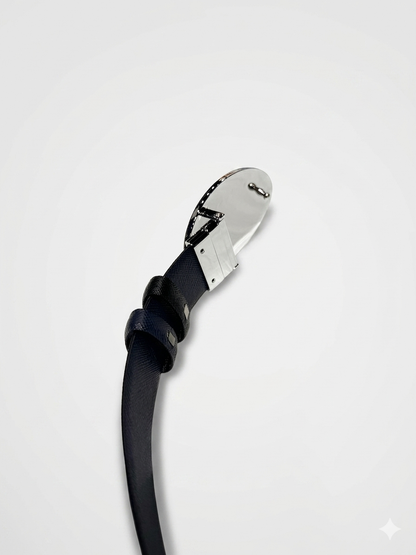 Prada Saffiano Oval Shield Buckle Belt