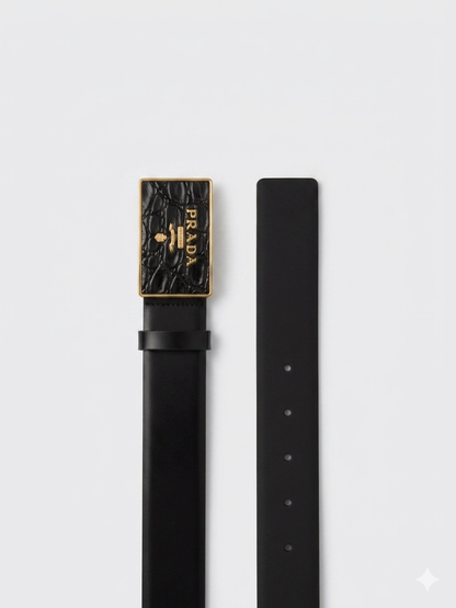 Prada Croc-Effect Insert Gold Buckle Belt