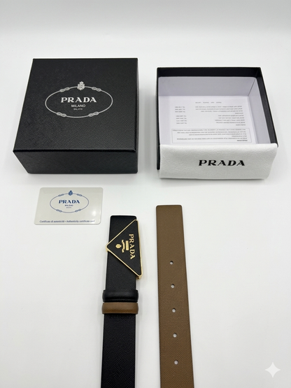 Prada Reversible Saffiano Triangle Buckle Belt