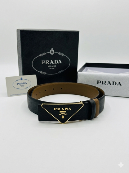 Prada Reversible Saffiano Triangle Buckle Belt