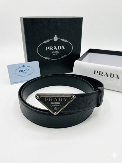 Prada Saffiano Triangle Buckle Belt
