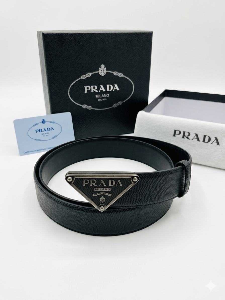 Prada Saffiano Triangle Buckle Belt