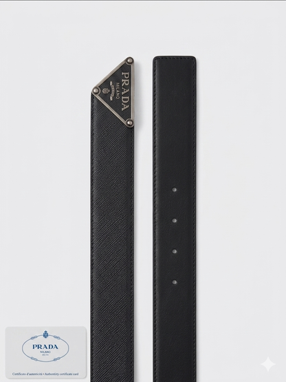 Prada Saffiano Triangle Buckle Belt