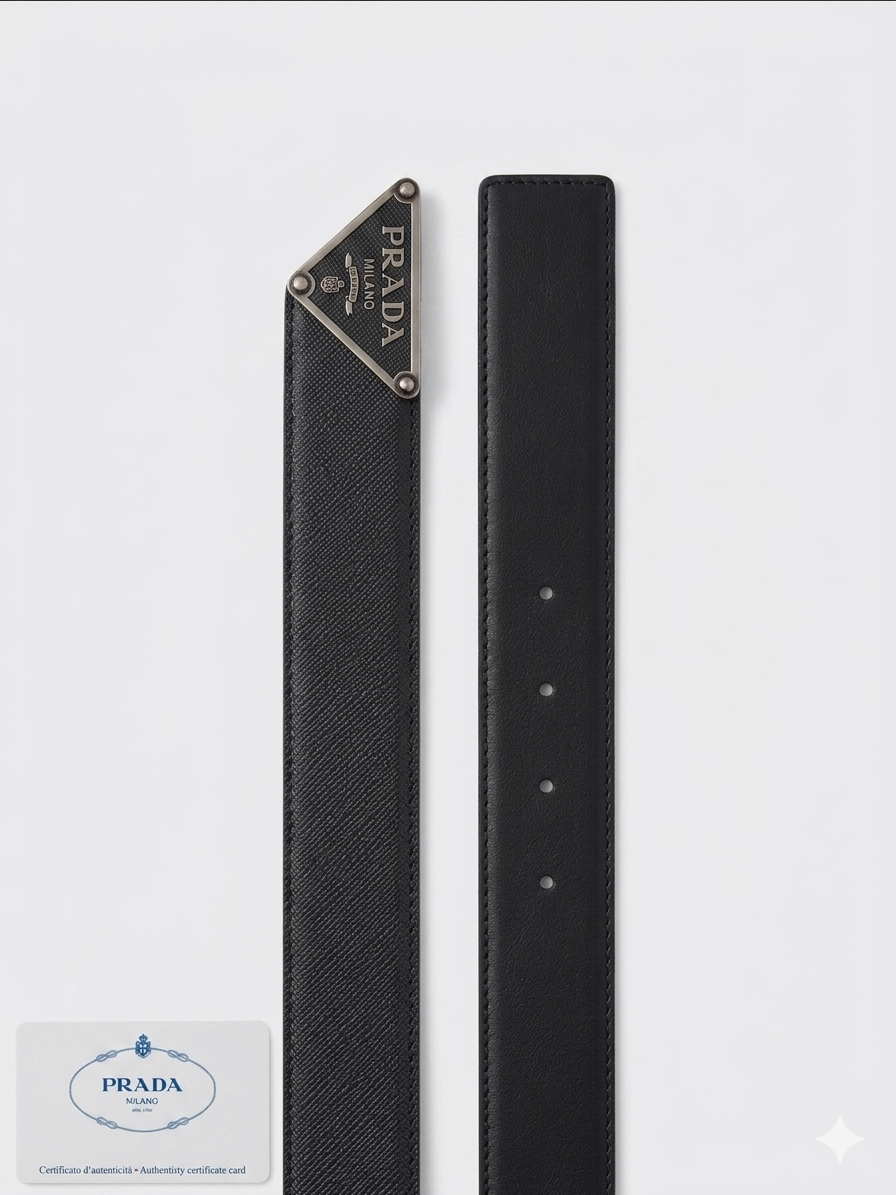 Prada Saffiano Triangle Buckle Belt