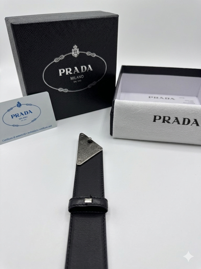 Prada Saffiano Triangle Buckle Belt