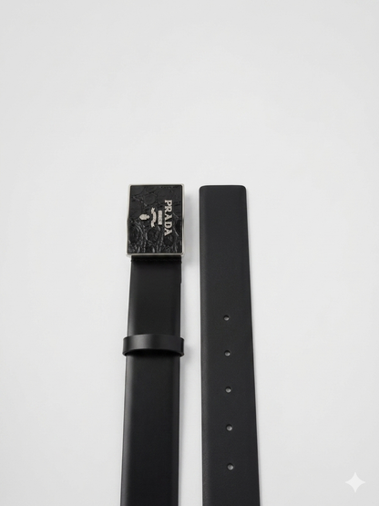 Prada Saffiano Belt with Textured Plaque Buckle