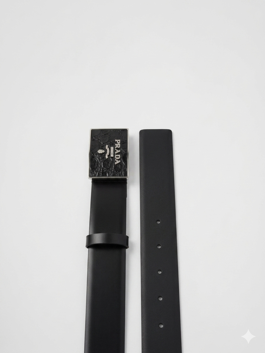 Prada Saffiano Belt with Textured Plaque Buckle