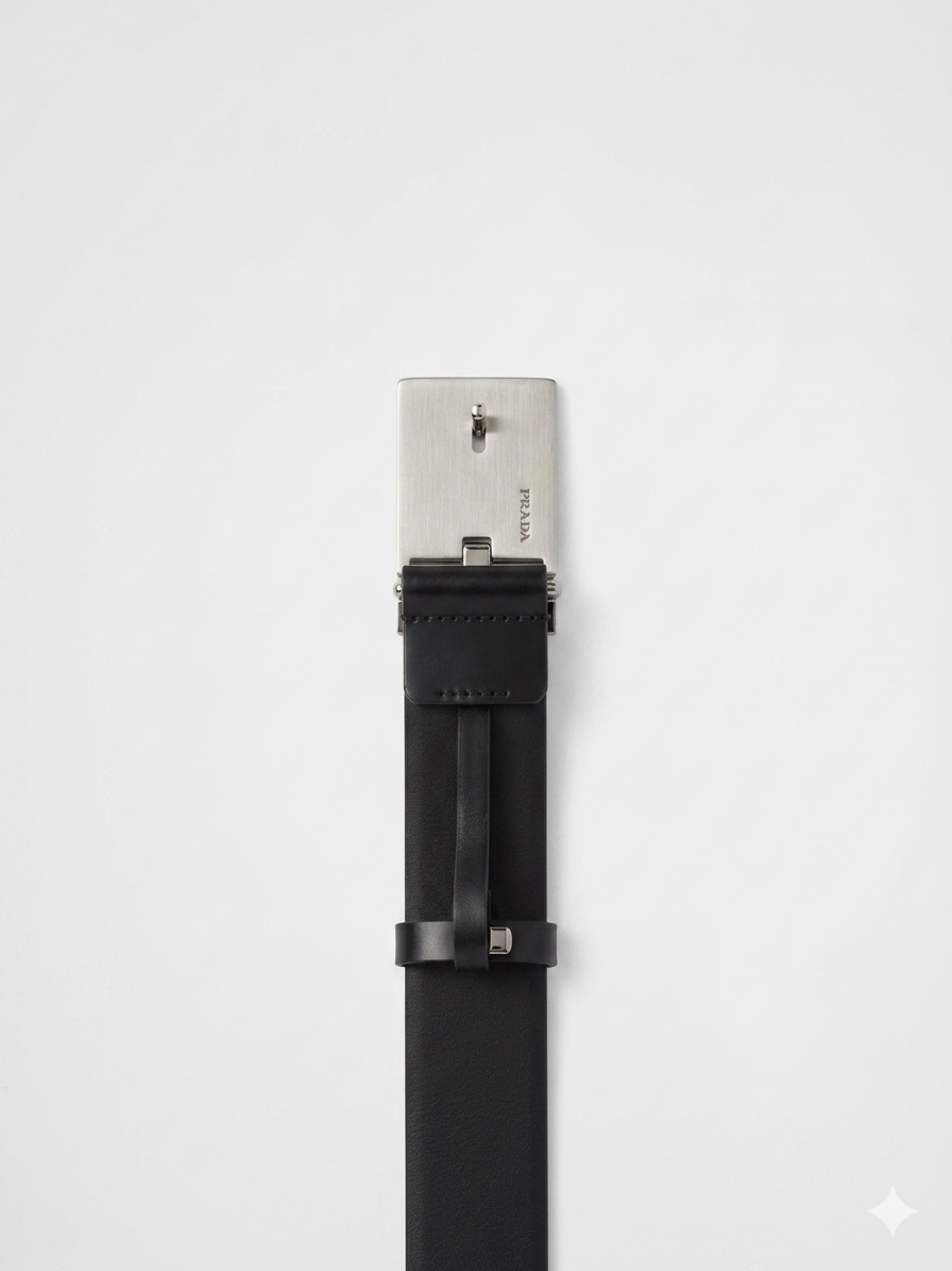 Prada Saffiano Belt with Textured Plaque Buckle