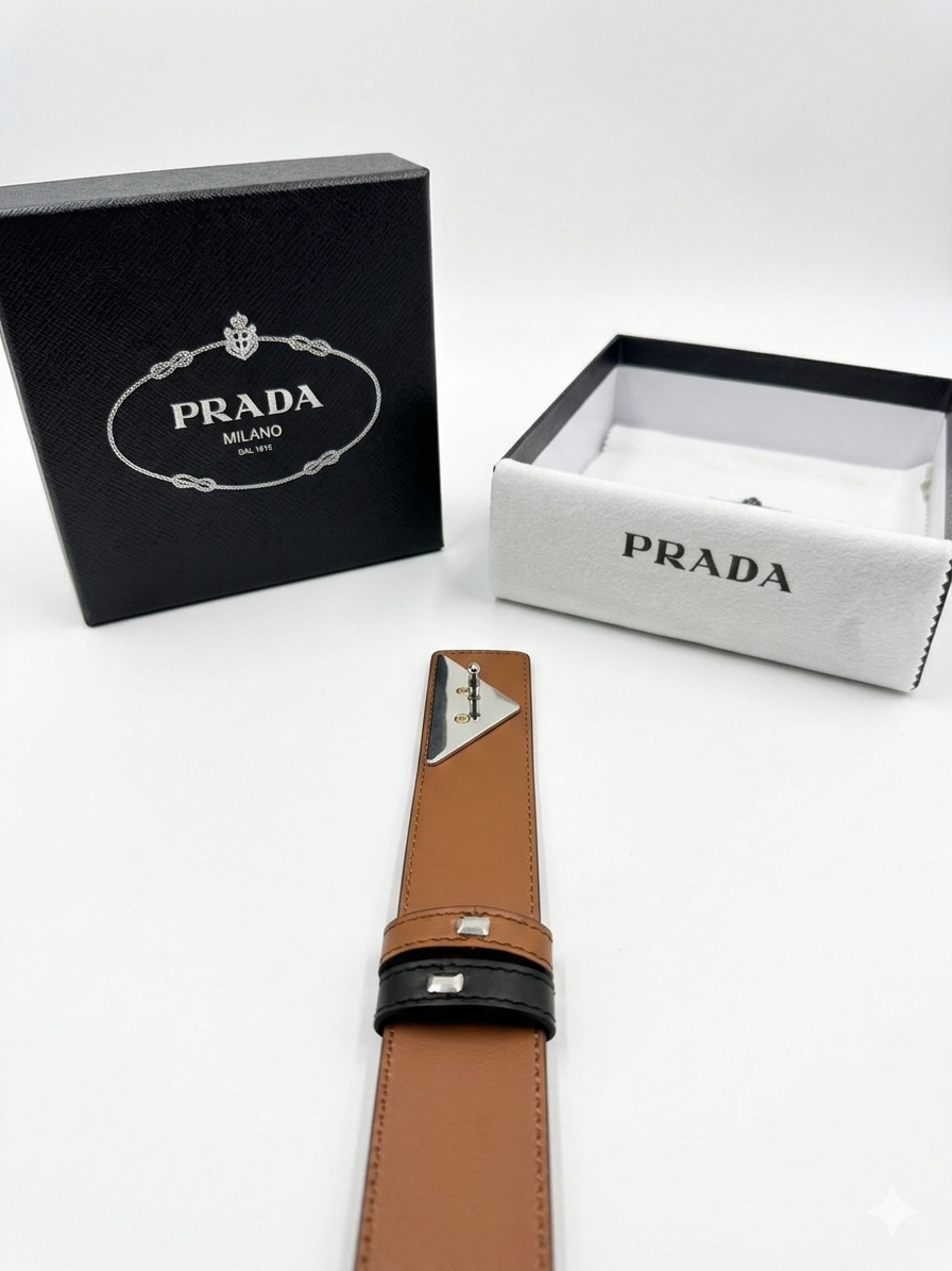 Prada Reversible Smooth Triangle Logo Belt