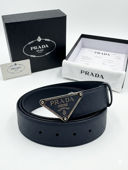 Prada Saffiano Leather Triangle Buckle Belt