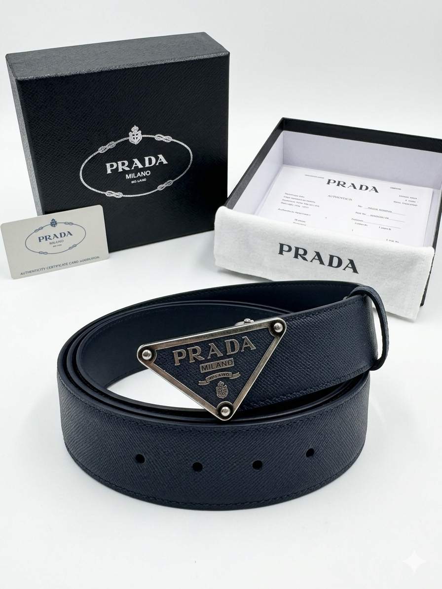 Prada Saffiano Leather Triangle Buckle Belt